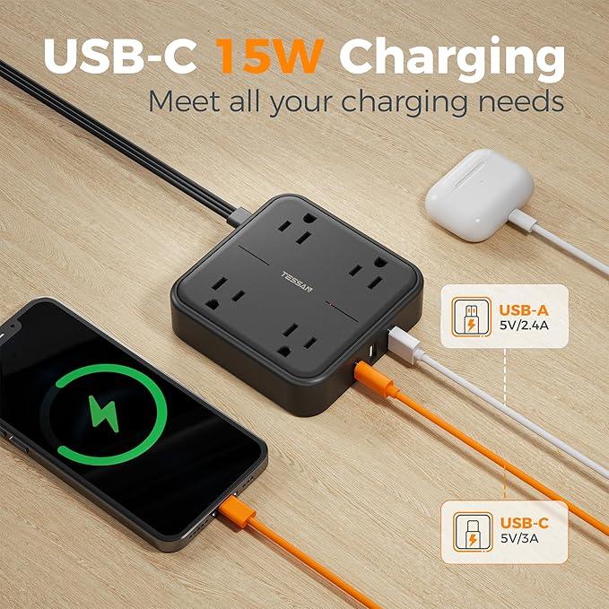 TESSAN Extension Cord with USB view 3
